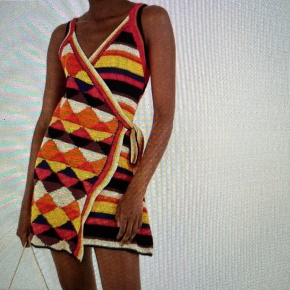 FARM RIO crochet mini wrap dress. Size medium.